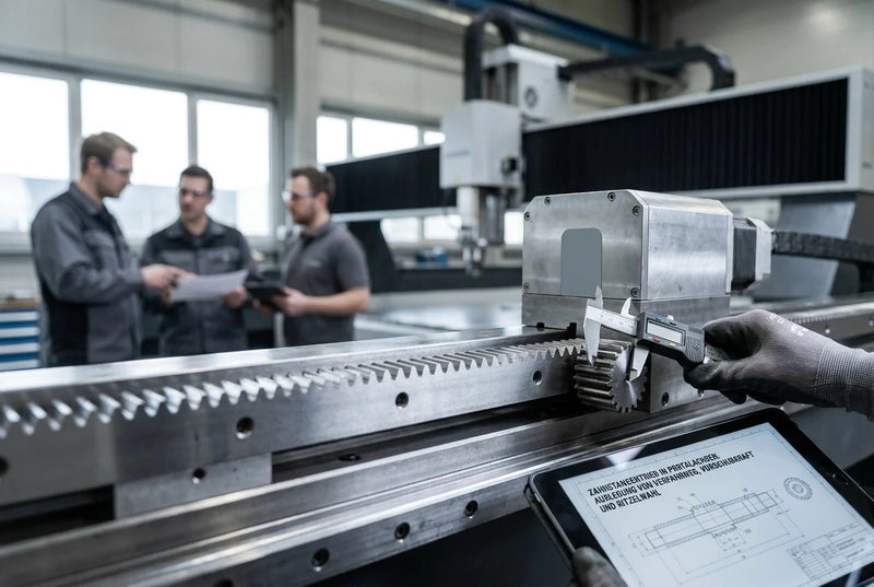 Professional header image for step-by-step guide: Zahnstangentrieb in Portalachsen: Auslegung von Verfahrwe...
