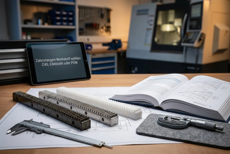 Professional header image for comparison analysis: Zahnstangen-Werkstoff wählen: C45, Edelstahl oder POM